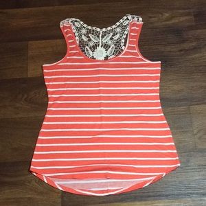 Orange & Cream Tank Crochet Back Designs Sz Large